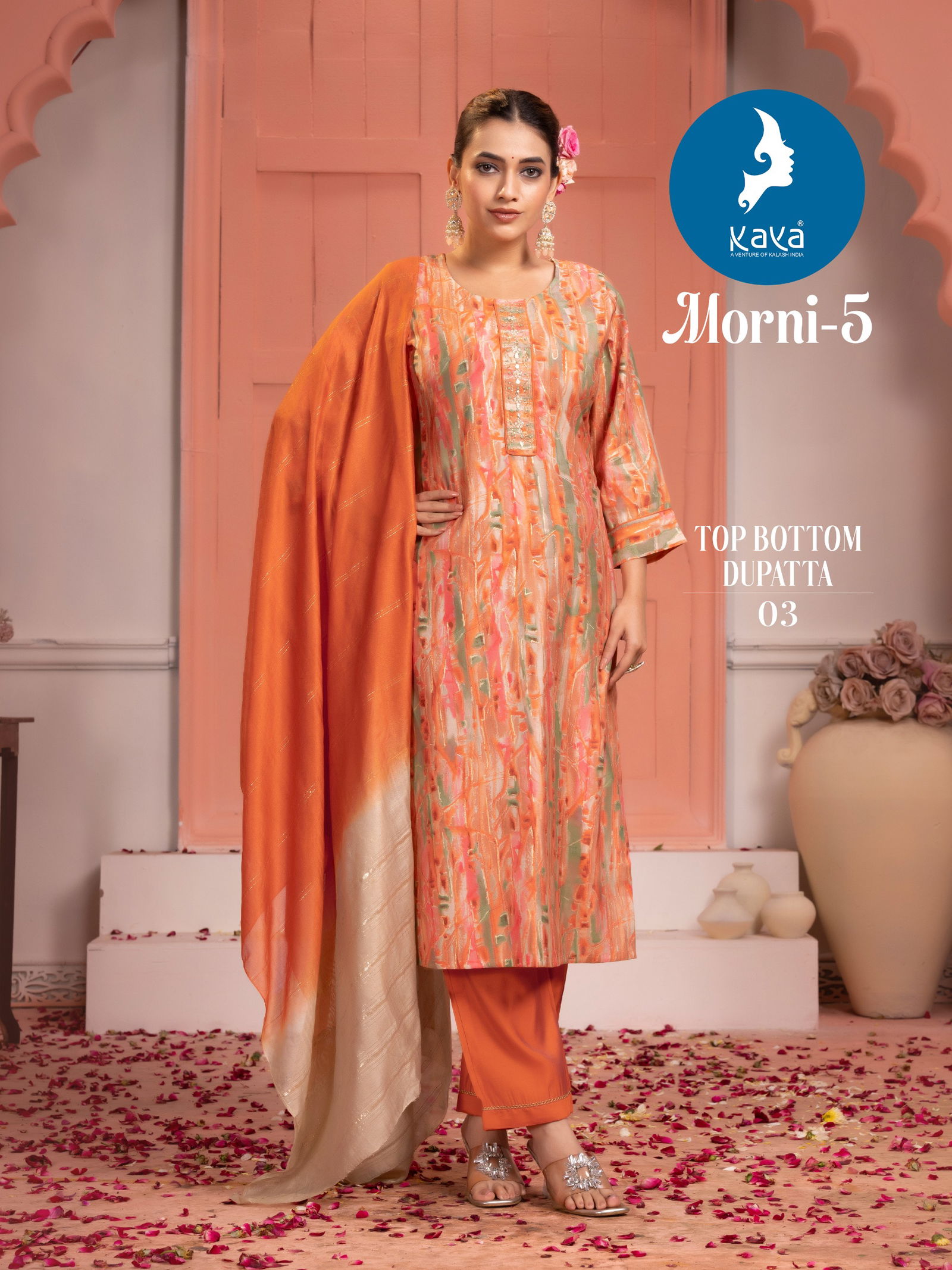 Morni 5 By Kaya Chanderi Foil Printed Kurti With Bottom Dupatta Wholesale Online
